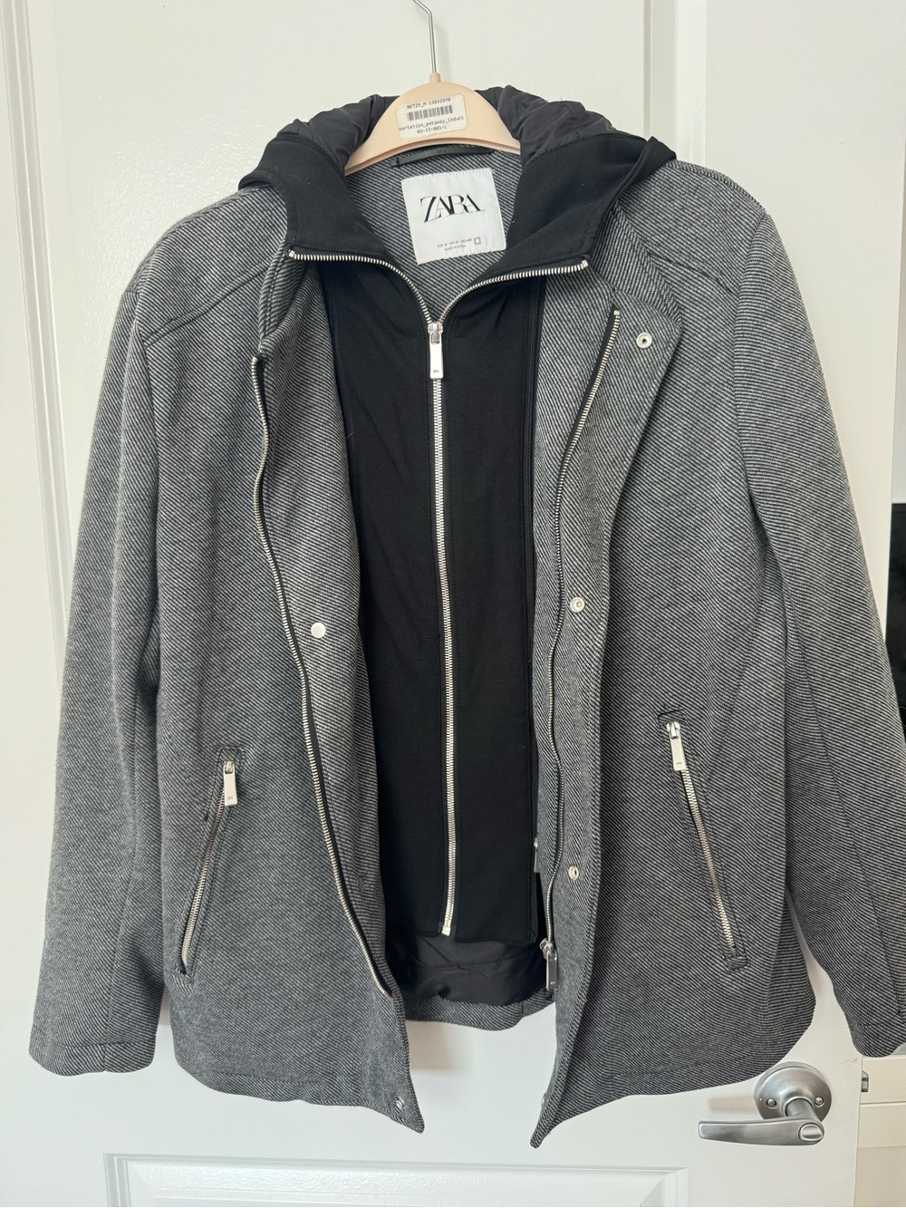 Zara Men’s Gray Layered Hooded Jacket Size Medium